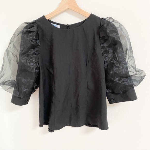 Black with sheer puffy sleeves top blouse - Picture 6 of 7